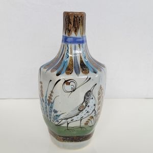 Made in Mexico Bird Nature  Pottery Vase Brown Green Blue